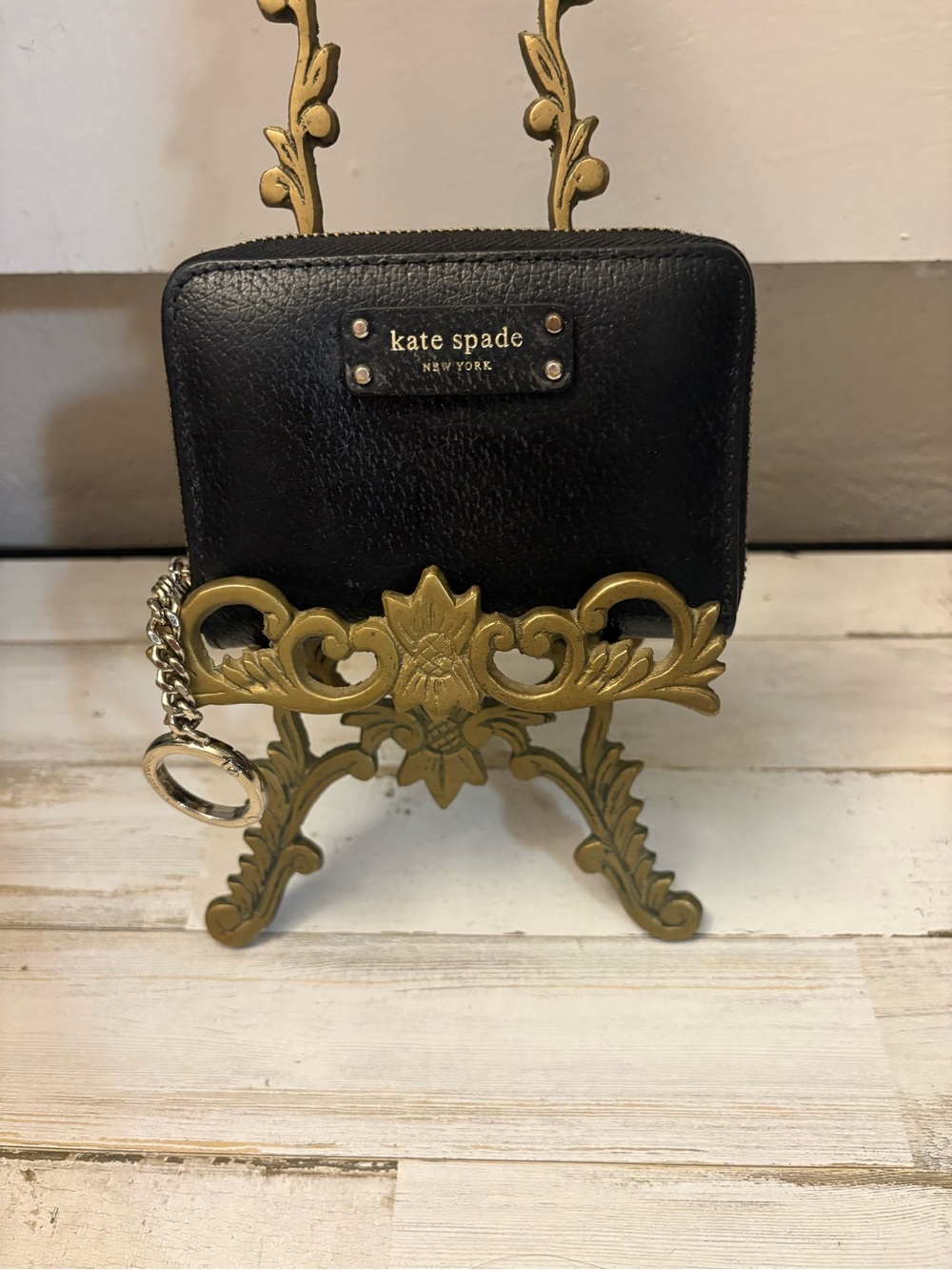 kate spade Black Leather Zip Card Case with Keyring